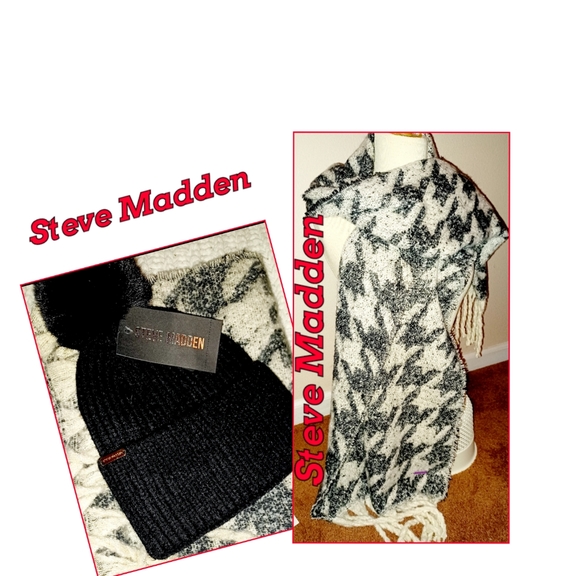 BRAND NWT* OFF WHITE/BLACK. STEVE MADDEN HAT & SCARF! - Picture 1 of 4